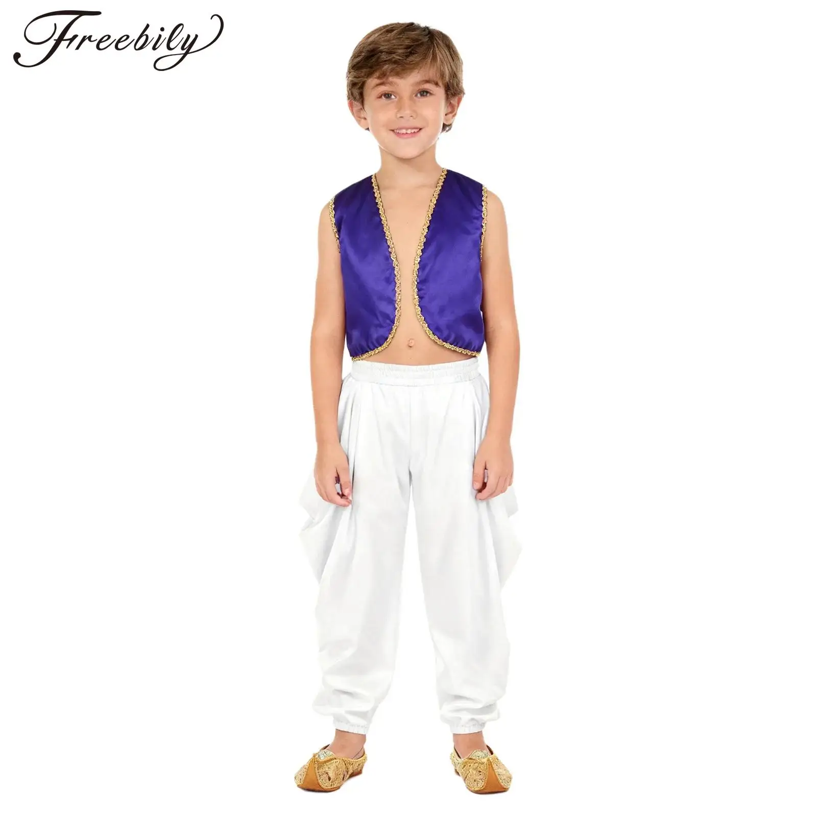 Boys Arab Fairy Tales Prince Cosplay Costume Open Front Vest with Loose Dhoti Pants Halloween Carnival Party Dress Up Clothes
Boys Arab Fairy Tales Prince Cosplay Costume Open Front Vest with Loose Dhoti Pants Halloween Carnival Party Dress Up Clothes