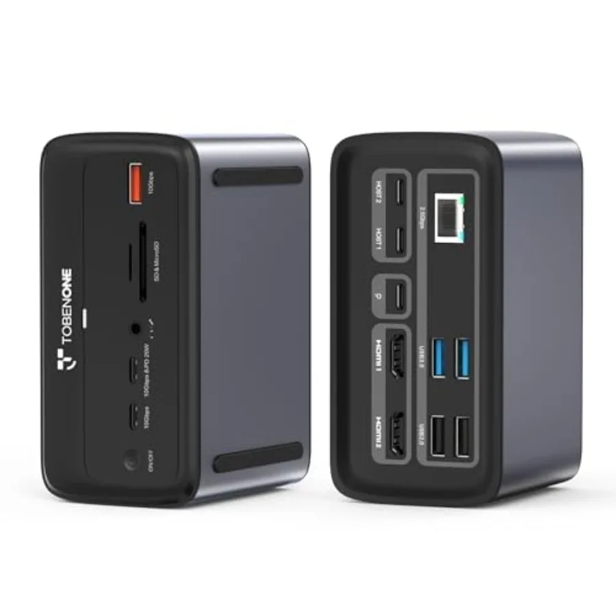 MacBook Docking Station for Home Office: Aluminum, Black, Dual 4K@60Hz via 2 HDMI, 16-in-2 USB-C, 7 USB ports, 100W GaN power,
MacBook Docking Station for Home Office: Aluminum, Black, Dual 4K@60Hz via 2 HDMI, 16-in-2 USB-C, 7 USB ports, 100W GaN power,