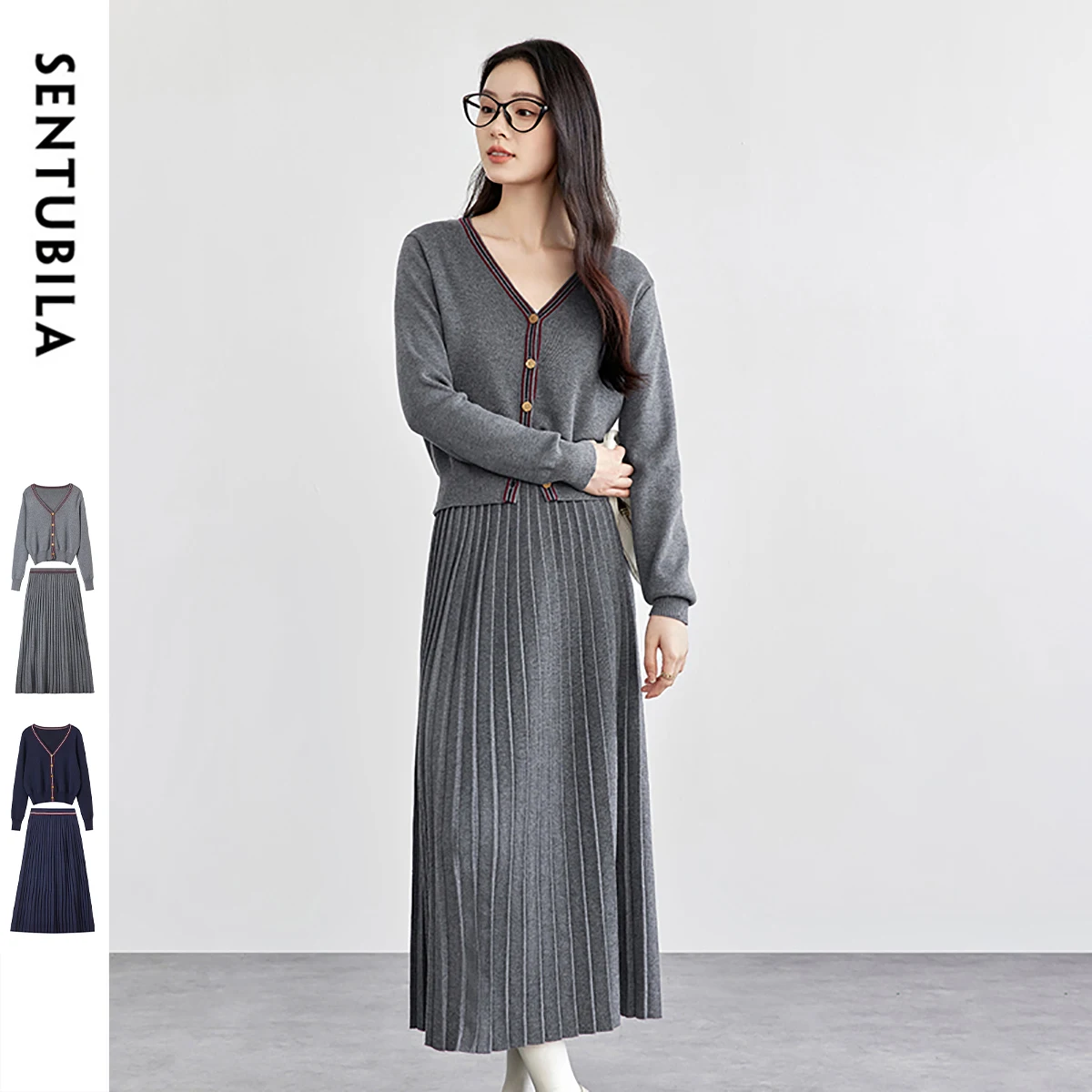 SENTUBILA Winter Women's Two Pieces Set Wool Spliced Knit V Neck Tops Elegant Pleated Long Skirts New in Matching Sets W51Z58265
SENTUBILA Winter Women's Two Pieces Set Wool Spliced Knit V Neck Tops Elegant Pleated Long Skirts New in Matching Sets W51Z58265