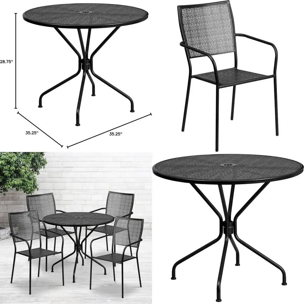 Комплект уличной мебели Oia Commercial Grade: круглый стальной стол диаметром 35,25 дюймов черного цвета для использования в помещении и на улице, а также 4 стула с квадратной спинкой.
Комплект уличной мебели Oia Commercial Grade: круглый стальной стол диаметром 35,25 дюймов черного цвета для использования в помещении и на улице, а также 4 стула с квадратной спинкой.