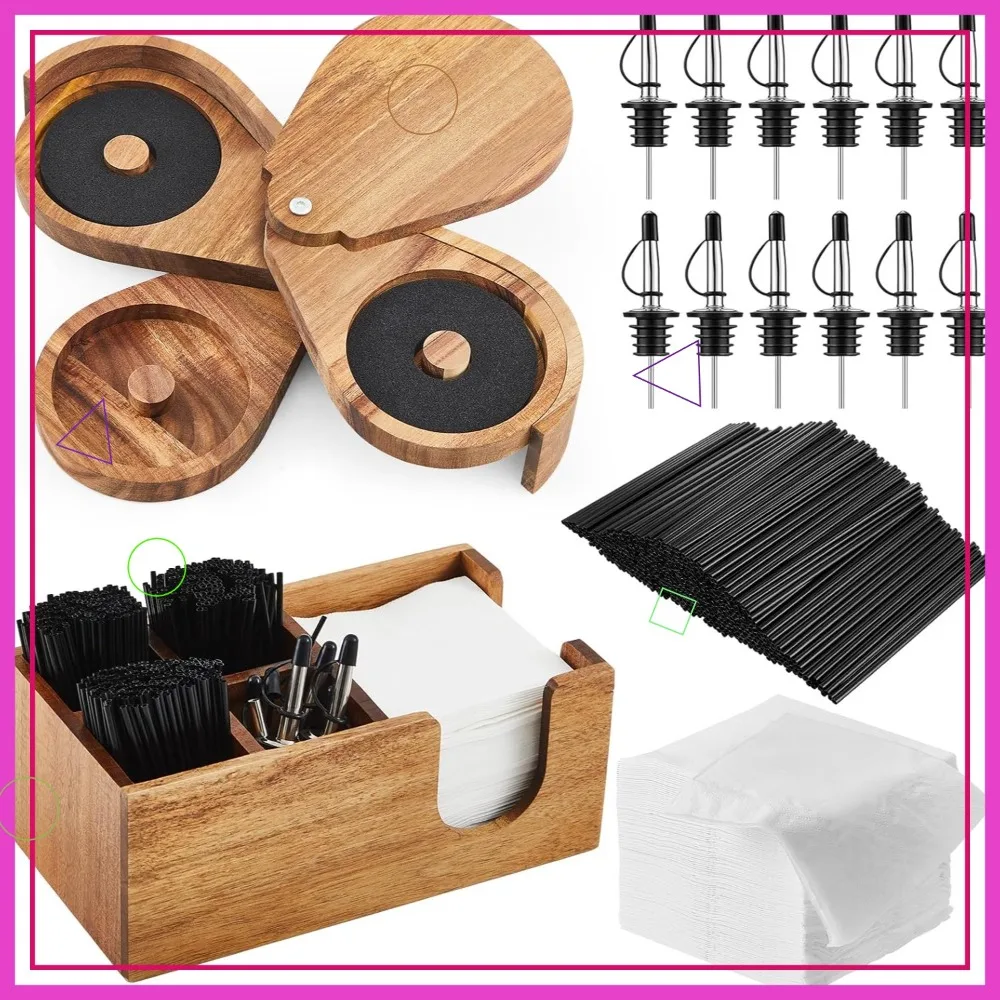 3-Tier Acacia Wood Bar Glass Rimmer with Stainless Steel Pourers, Caddy, Stirrers & Napkins
3-Tier Acacia Wood Bar Glass Rimmer with Stainless Steel Pourers, Caddy, Stirrers & Napkins