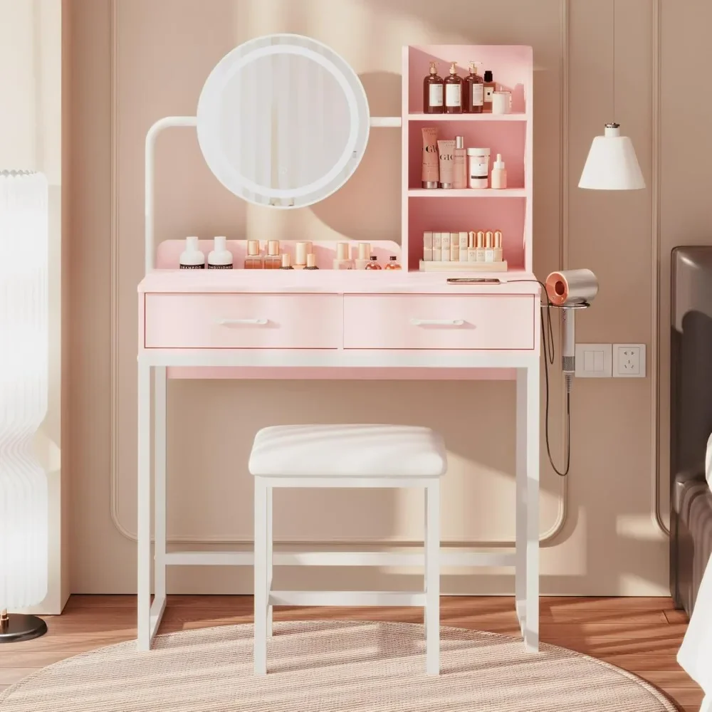 Vanity Desk with Adjustable 3 Lighting Modes, Small Vanity Desk for Bedroom, Makeup Vanitys with Chair
Vanity Desk with Adjustable 3 Lighting Modes, Small Vanity Desk for Bedroom, Makeup Vanitys with Chair