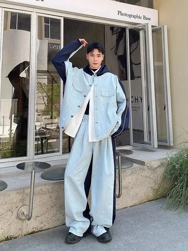 Fall Faion Casual Denim Set Men's Patchwork Hoodie Jaet Korean Trend Wide Leg Pants Two Piece Set Long Sve Long Pants
Fall Faion Casual Denim Set Men's Patchwork Hoodie Jaet Korean Trend Wide Leg Pants Two Piece Set Long Sve Long Pants