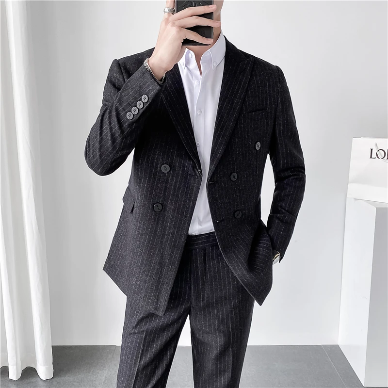 New fashion business (suit + trousers) striped trend casual handsome high-end slim two-piece suit men British wedding dress
New fashion business (suit + trousers) striped trend casual handsome high-end slim two-piece suit men British wedding dress