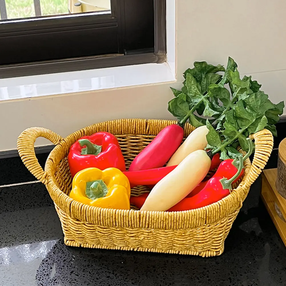 Woven Bread Storage Basket Imitation Rattan Rustic Fruit Storage Basket Multipurpose Tabletop Bread Serving Tray for Home
Woven Bread Storage Basket Imitation Rattan Rustic Fruit Storage Basket Multipurpose Tabletop Bread Serving Tray for Home