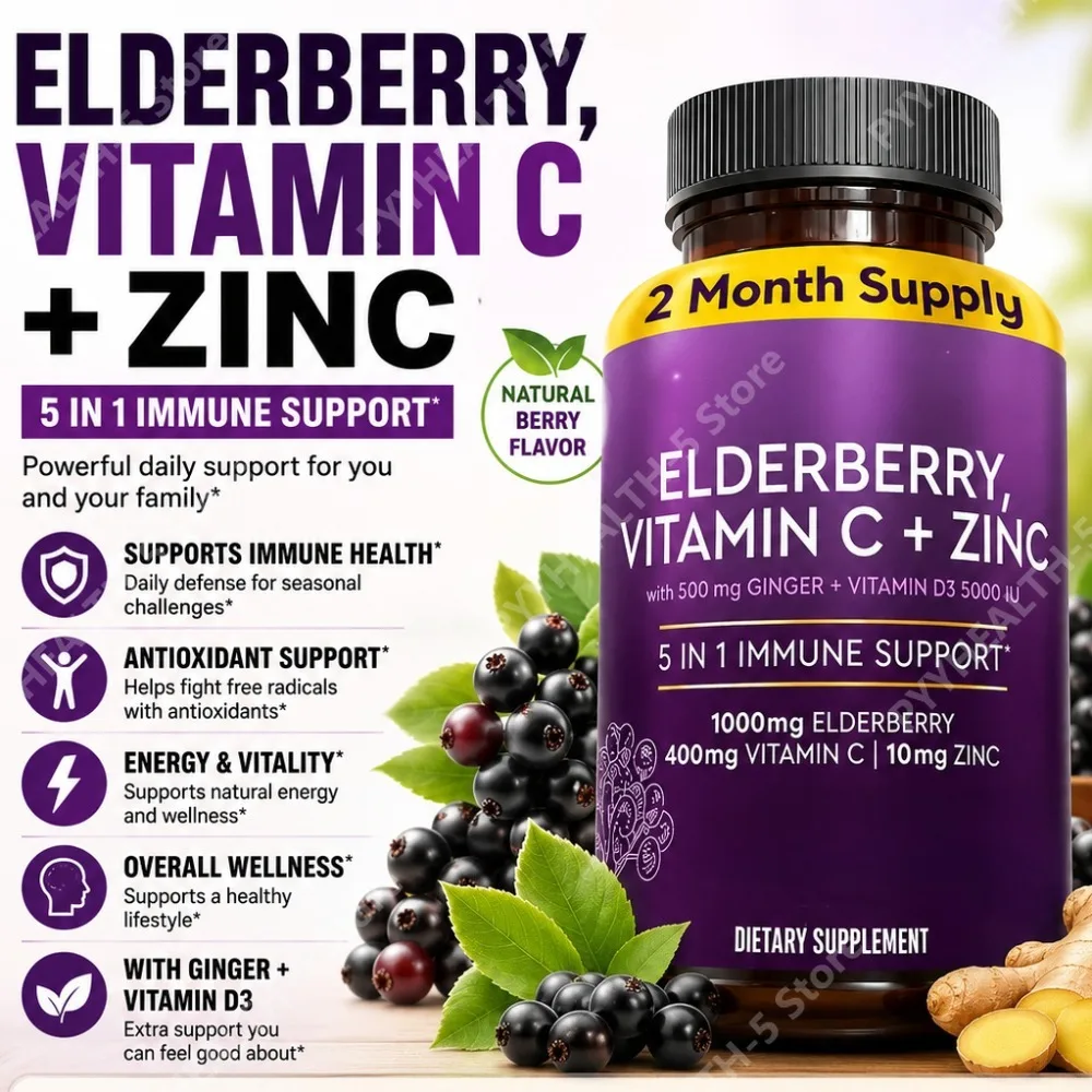 Elderberry Capsules with Vitamin C Zinc D3 Ginger Sambucus Black Elderberry Herbal Blend Daily Wellness Support for Adults
Elderberry Capsules with Vitamin C Zinc D3 Ginger Sambucus Black Elderberry Herbal Blend Daily Wellness Support for Adults