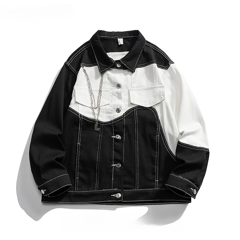 Men's Color Block Lapel Long-sleeved Denim Jackets Trendy Street Personalized Handsome Hip Hop Casual Motorcycle Workwear Coats
Men's Color Block Lapel Long-sleeved Denim Jackets Trendy Street Personalized Handsome Hip Hop Casual Motorcycle Workwear Coats