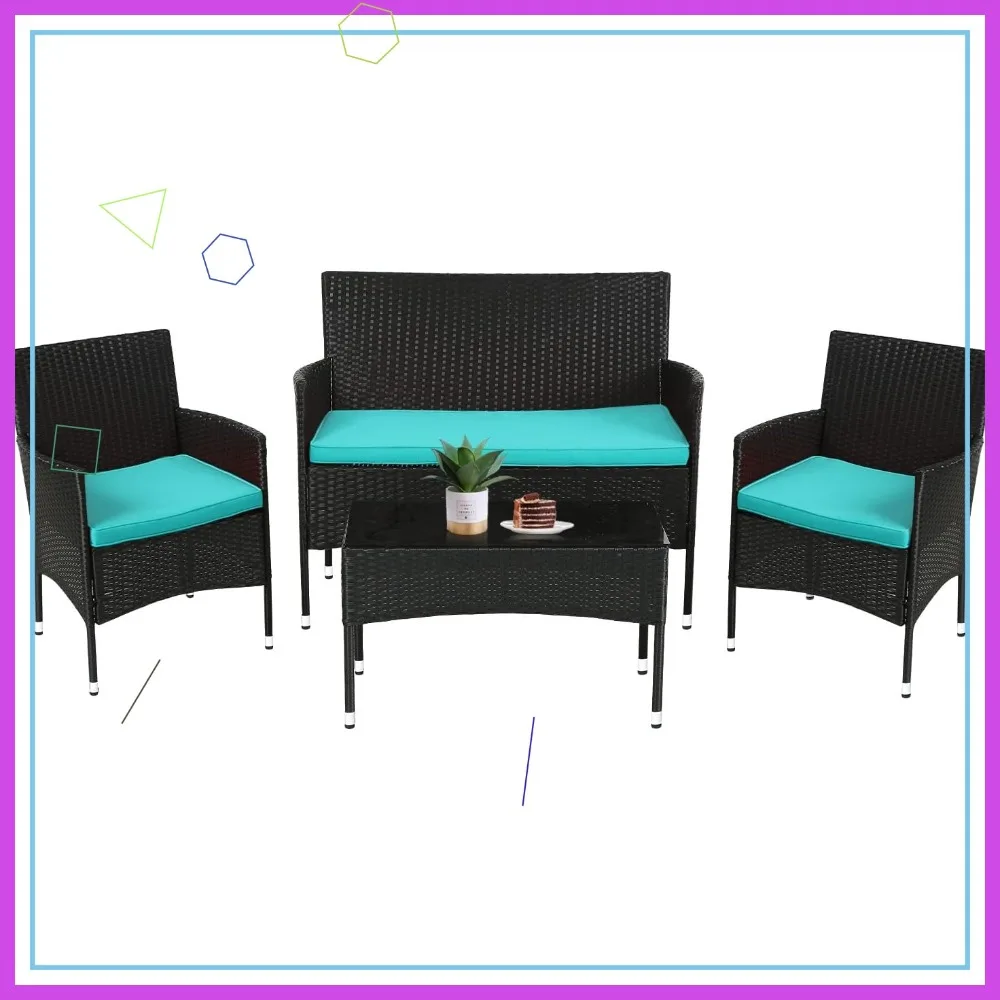 Rattan Wicker Patio Bistro Set with Loveseats Coffee Table, Blue Cushions, 4-Piece for Outdoor Indoor
Rattan Wicker Patio Bistro Set with Loveseats Coffee Table, Blue Cushions, 4-Piece for Outdoor Indoor