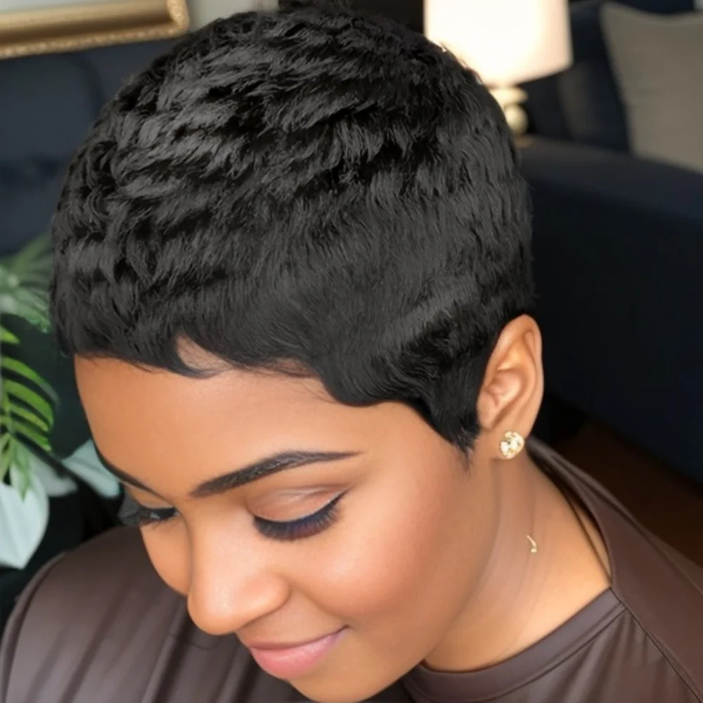 Pixie Cut Wigs Short Natural Black Curly Human Hair Wig With Bangs Layered Hair Wig Party Daily Wear for Women
Pixie Cut Wigs Short Natural Black Curly Human Hair Wig With Bangs Layered Hair Wig Party Daily Wear for Women