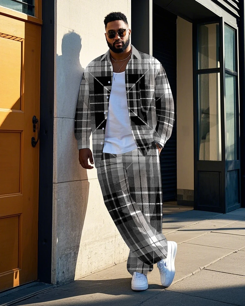 S-9XL Big and Tall Men Lightweight Patchwork Plaid Shirt & Pants 2-Piece Streetwear Set
S-9XL Big and Tall Men Lightweight Patchwork Plaid Shirt & Pants 2-Piece Streetwear Set