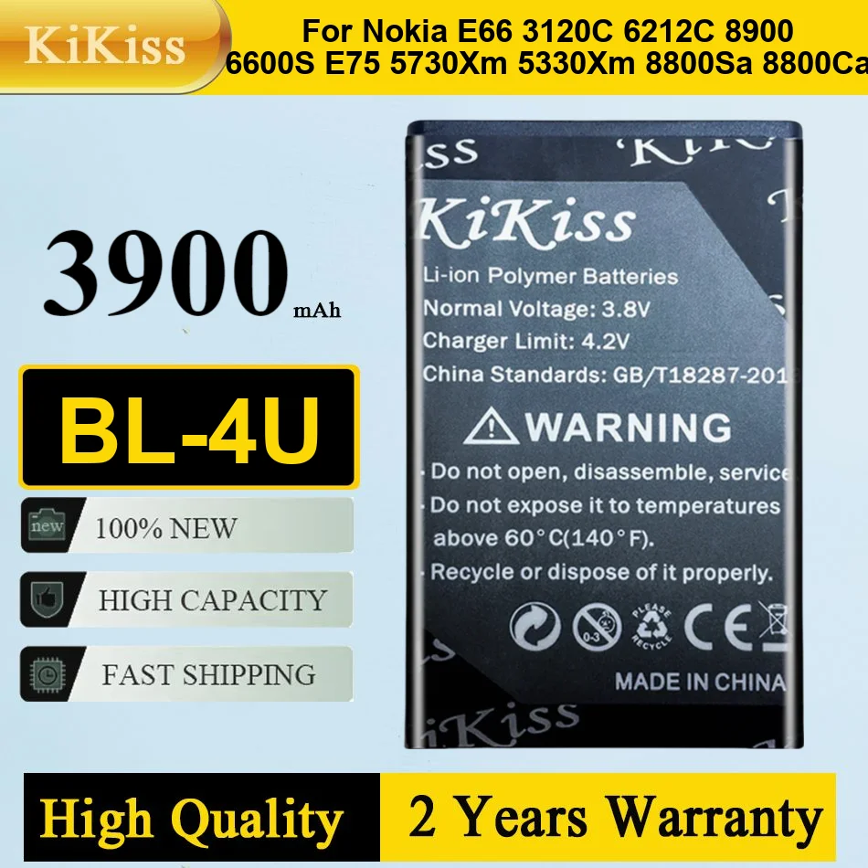 3900Mah Kikiss Battery BL-4U For Nokia E66 3120C 6212C 8900 6600S E75 5730XM 5330XM 8800SA 8800CA 
3900Mah Kikiss Battery BL-4U For Nokia E66 3120C 6212C 8900 6600S E75 5730XM 5330XM 8800SA 8800CA