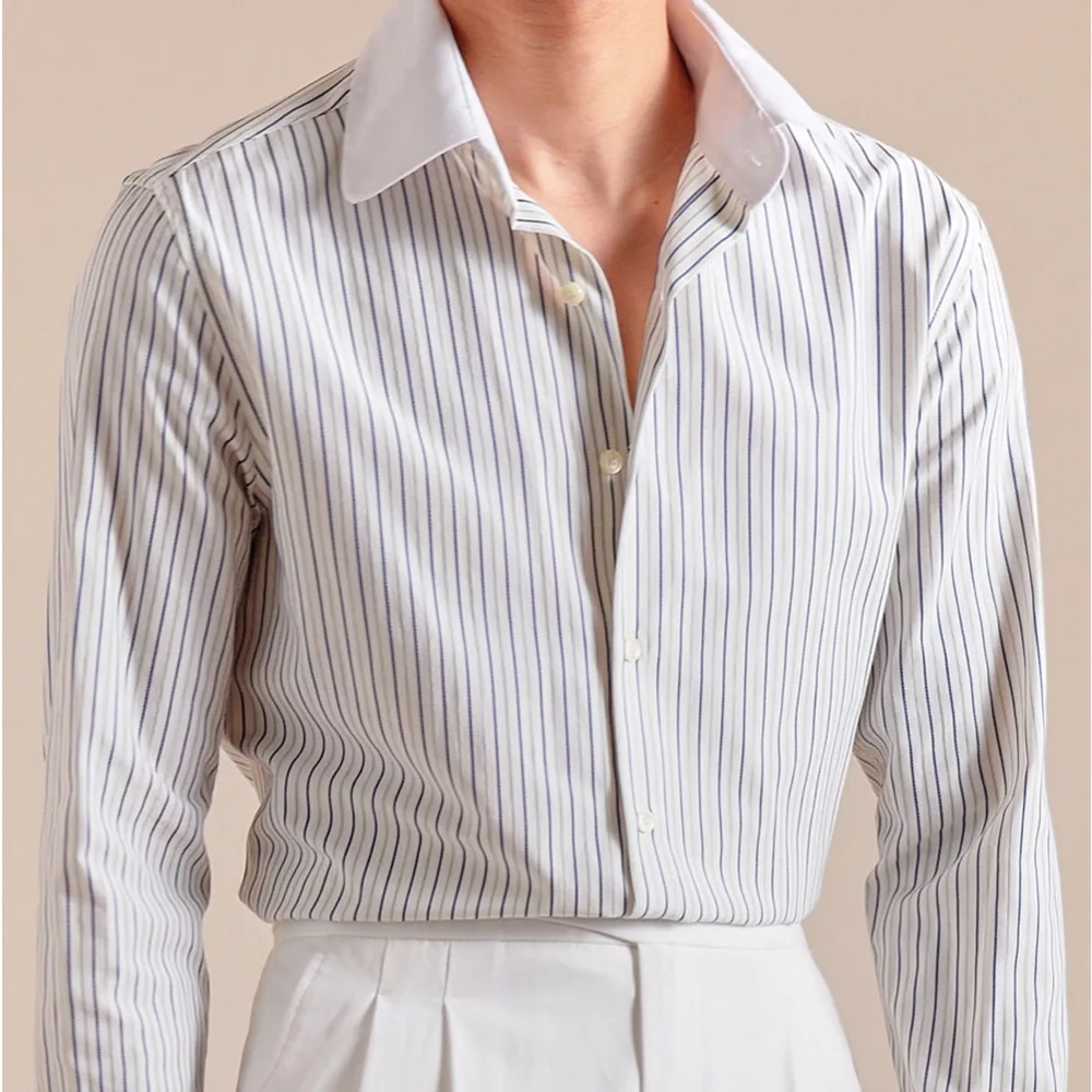 New French Sleeve Color Striped Shirt Men's Long Sleeved Business Rounded Collar Cotton Casual Breathable Shirt Flower Shirt Men
New French Sleeve Color Striped Shirt Men's Long Sleeved Business Rounded Collar Cotton Casual Breathable Shirt Flower Shirt Men