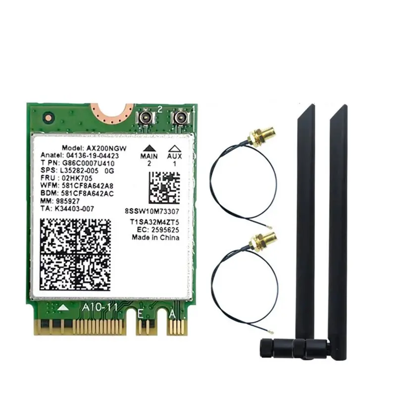 A23F-AX200NGW Wifi 6 Card+8DBI Antenna 2.4G/5Ghz Bluetooth 5.2 Wifi Adapter 2974Mbps Wireless Network Card For Win10/11
A23F-AX200NGW Wifi 6 Card+8DBI Antenna 2.4G/5Ghz Bluetooth 5.2 Wifi Adapter 2974Mbps Wireless Network Card For Win10/11