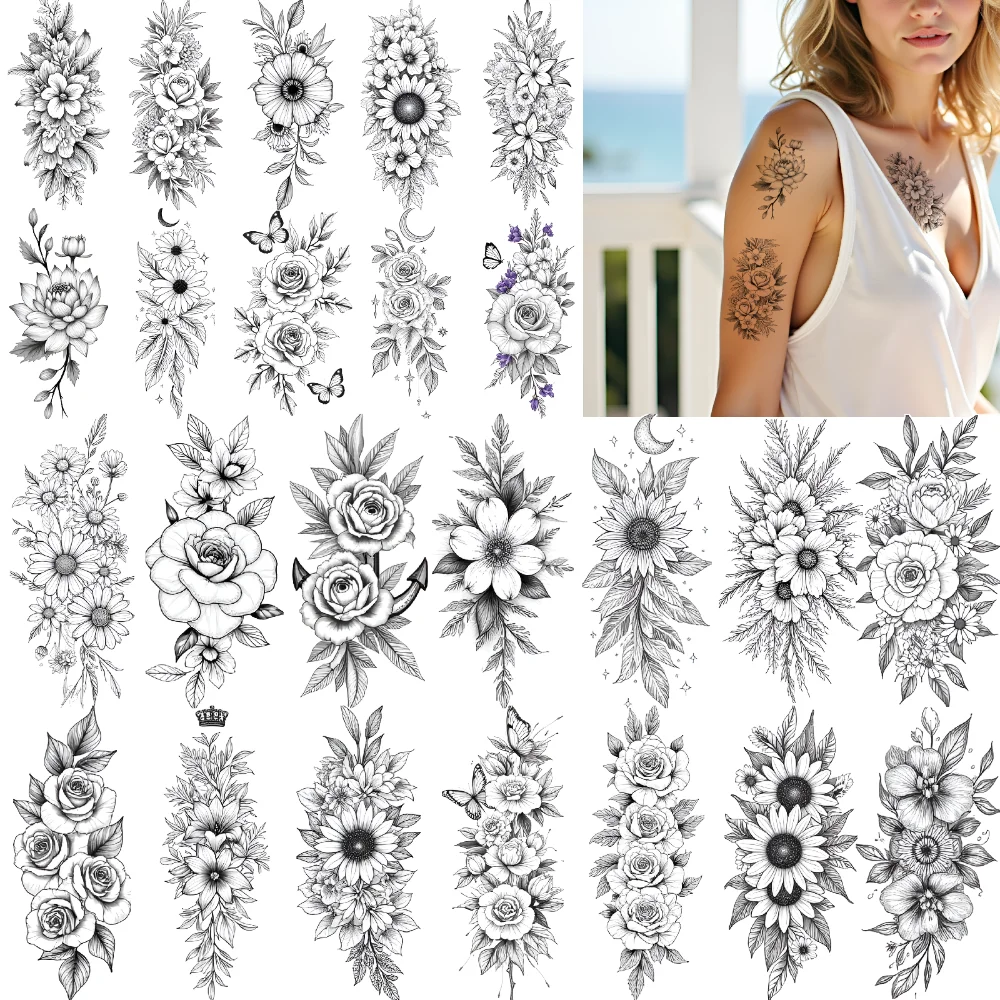 9pcs Temporary Tattoo Peonies Line Art Decorative Patterns Butterflies Waterproof Long-lasting Body Stickers Leaves For Back
9pcs Temporary Tattoo Peonies Line Art Decorative Patterns Butterflies Waterproof Long-lasting Body Stickers Leaves For Back