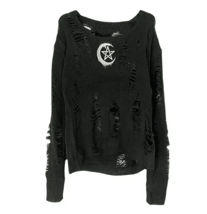 Women Long Sleeve O-Neck Knitted Pullovers, Harajuku Fashion, Vintage Black Print Hole, Loose Sexy Streetwear, Spring and Autumn
Women Long Sleeve O-Neck Knitted Pullovers, Harajuku Fashion, Vintage Black Print Hole, Loose Sexy Streetwear, Spring and Autumn