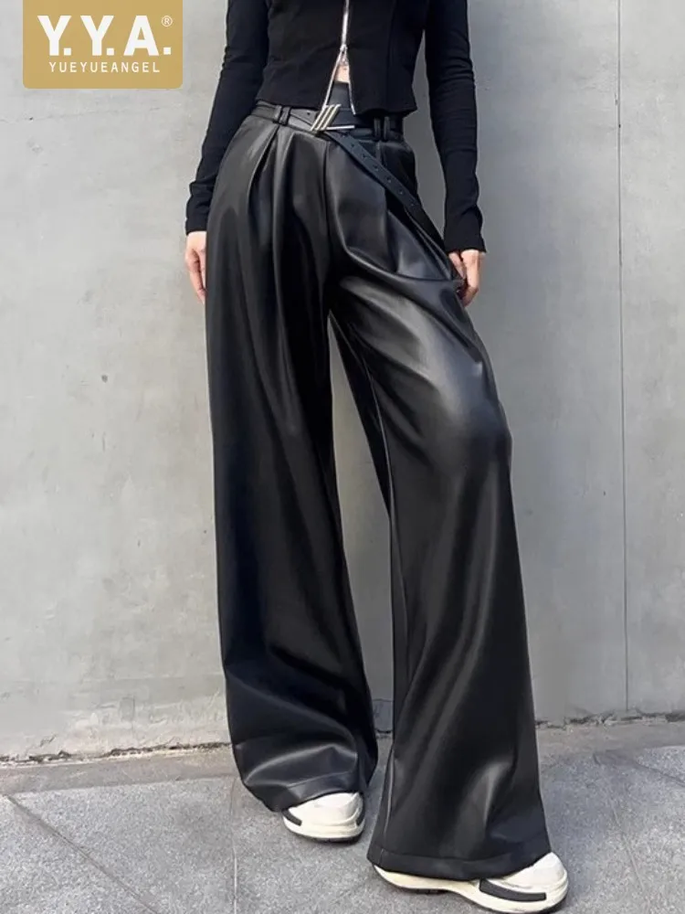 Punk High Waist Women Pu Leather Pants Loose Fit Personality Wide Leg Pants Autumn Winter Fleece Liner Casual Straight Trousers
Punk High Waist Women Pu Leather Pants Loose Fit Personality Wide Leg Pants Autumn Winter Fleece Liner Casual Straight Trousers