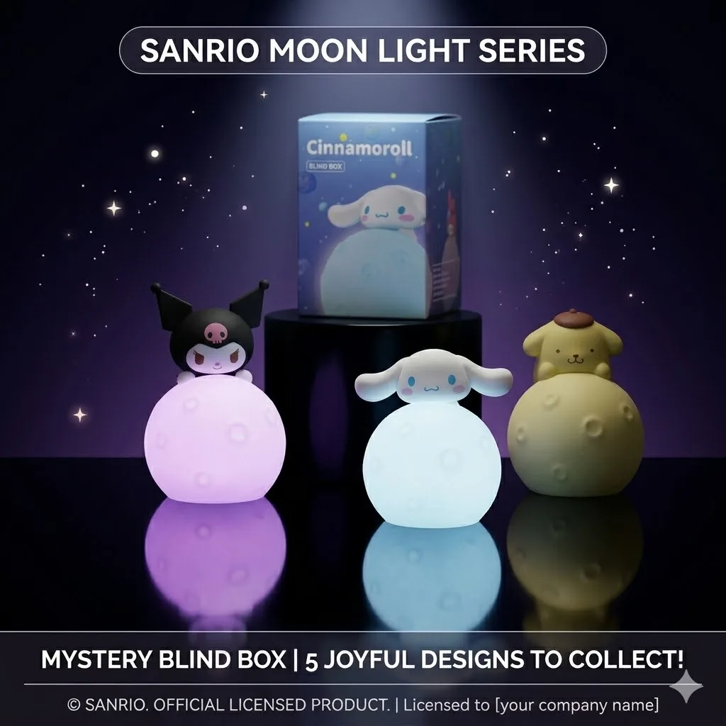 Серия светильников-ночников Sanrio Kuromi Moon Night Light Blind Box: Cinnamoroll, My Melody, Kawaii LED настольная лампа, официальная таинственная коробка-сюрприз, подарок для девочек
Серия светильников-ночников Sanrio Kuromi Moon Night Light Blind Box: Cinnamoroll, My Melody, Kawaii LED настольная лампа, официальная таинственная коробка-сюрприз, подарок для девочек