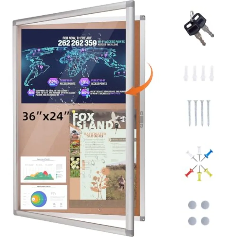 Enclosed Bulletin Board Outdoor 36"x24" Aluminium Frame Weatherproof Bulletin Board with Locking Door Tamper-Proof Display Case
Enclosed Bulletin Board Outdoor 36"x24" Aluminium Frame Weatherproof Bulletin Board with Locking Door Tamper-Proof Display Case
