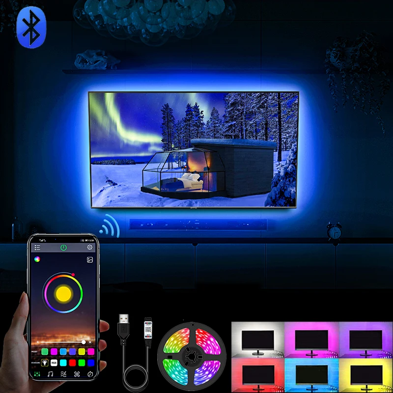Светодиодные ленты для подсветки телевизора с регулируемой яркостью RGB 5050, светодиодные фонари, USB, Bluetooth, управление через приложение, гибкая светодиодная лампа, лента, диодная лента
Светодиодные ленты для подсветки телевизора с регулируемой яркостью RGB 5050, светодиодные фонари, USB, Bluetooth, управление через приложение, гибкая светодиодная лампа, лента, диодная лента