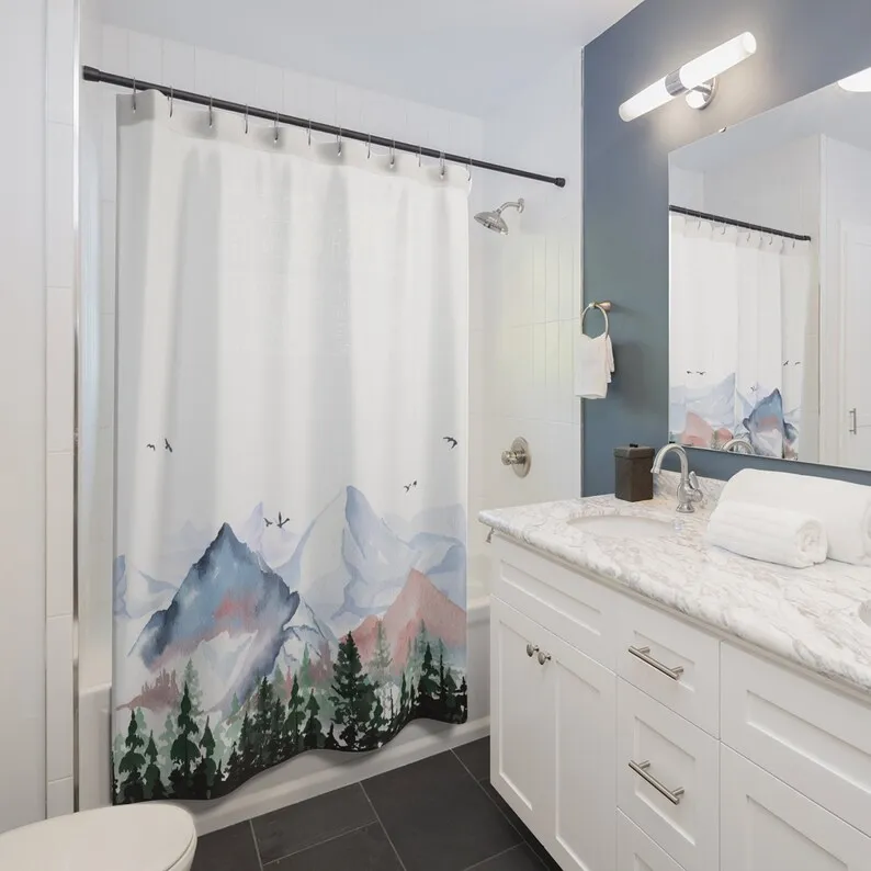 Watercolor Mountain and Tree Nature Scene Shower Curtain - Housewarming Gift; Bathroom Decor;
Watercolor Mountain and Tree Nature Scene Shower Curtain - Housewarming Gift; Bathroom Decor;