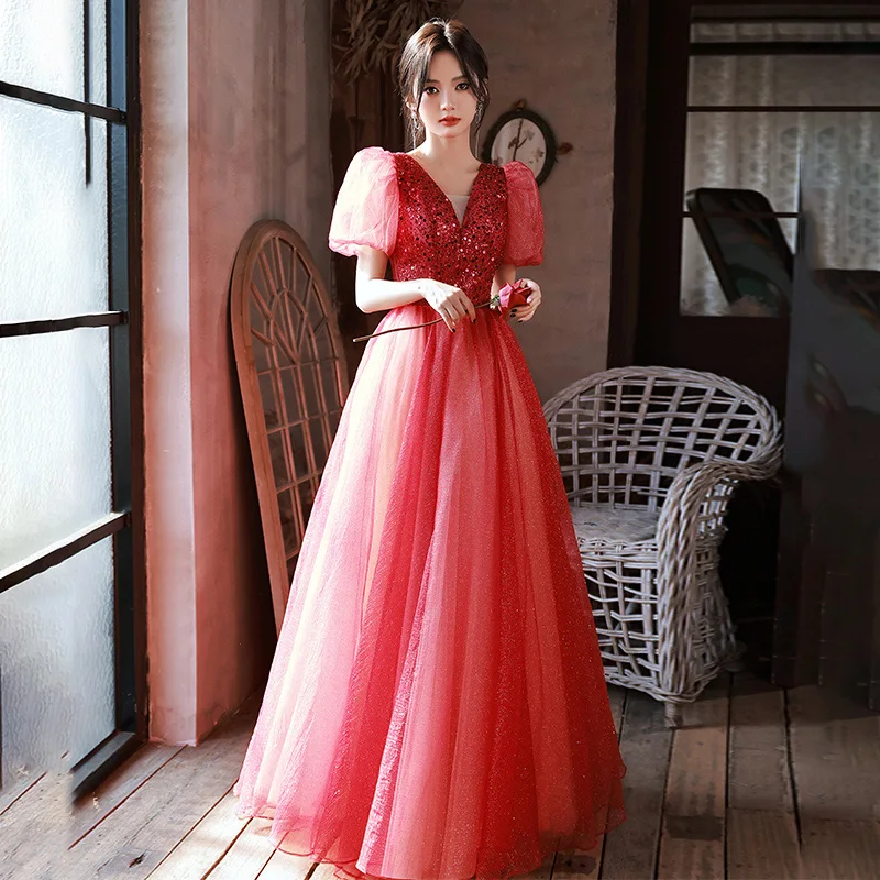 New Arrival V-Neck Sequins Short Sleeve Lace Up Tulle Floor-Length Red Pleat A-Line Elegant Formal Dress Dress Woman Party A2817
New Arrival V-Neck Sequins Short Sleeve Lace Up Tulle Floor-Length Red Pleat A-Line Elegant Formal Dress Dress Woman Party A2817