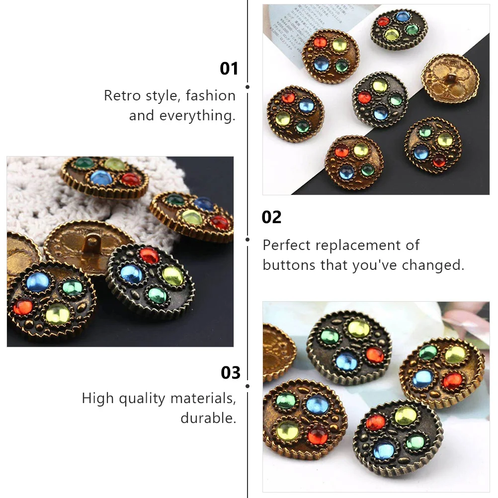Retro Metal Buttons DIY Crafts Sewing Alloy Rhinestone Decorative Fastener Clothes Clothing Colorful
Retro Metal Buttons DIY Crafts Sewing Alloy Rhinestone Decorative Fastener Clothes Clothing Colorful