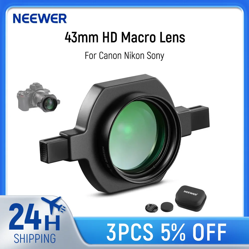 NEEWER 43mm HD Macro Lens with 55-72mm Snap On Lens Mount Adapter for Telephoto Lenses For Canon Nikon Sony Cameras
NEEWER 43mm HD Macro Lens with 55-72mm Snap On Lens Mount Adapter for Telephoto Lenses For Canon Nikon Sony Cameras