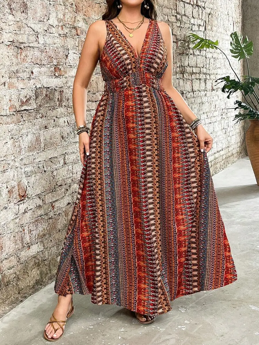 Women Sleeveless V-Neck Full Print Boho Maxi Dress Casual Ethnic Style
Women Sleeveless V-Neck Full Print Boho Maxi Dress Casual Ethnic Style