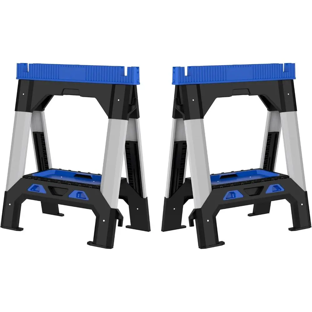 2-Pack Heavy-Duty Sawhorses with 2500 lbs Capacity, Plastic Frame, Adjustable Steel Legs, Built-In Shelf and Cord Hooks
2-Pack Heavy-Duty Sawhorses with 2500 lbs Capacity, Plastic Frame, Adjustable Steel Legs, Built-In Shelf and Cord Hooks