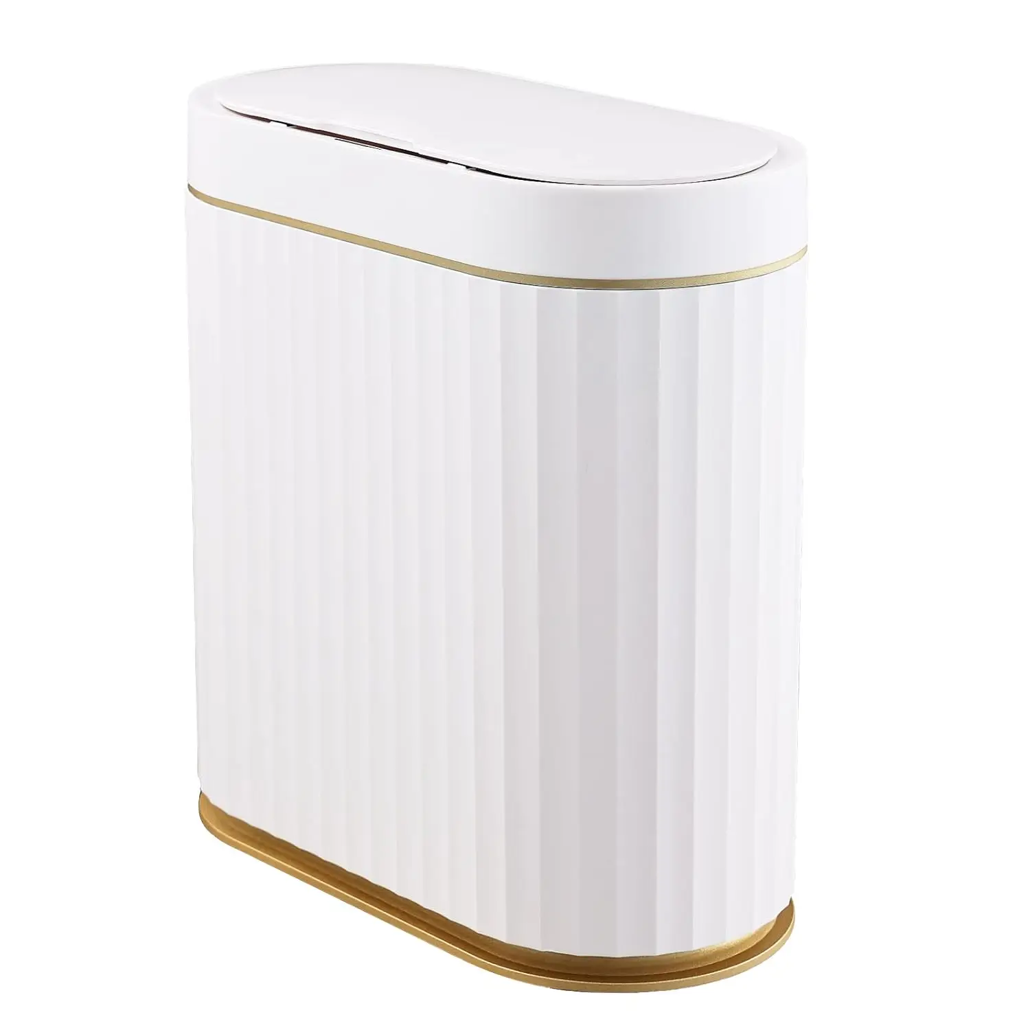 2.5 Gallon Waterproof Motion Sensor Trash Can with Lid, Automatic Bathroom Wastebasket, White with Golden Trim
2.5 Gallon Waterproof Motion Sensor Trash Can with Lid, Automatic Bathroom Wastebasket, White with Golden Trim