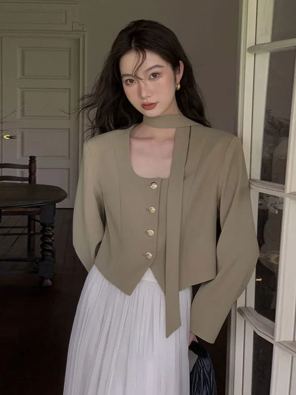 2025 New Korean Design Sense Shirt Tie Waist Irregular Button Short Style Suit Jacket Elegant Commute Loose Long Sleeve Pure ...
2025 New Korean Design Sense Shirt Tie Waist Irregular Button Short Style Suit Jacket Elegant Commute Loose Long Sleeve Pure ...