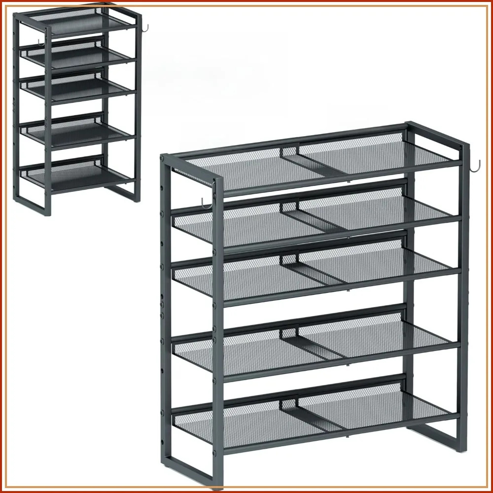 Expandable Shoe Rack, Heavy-Duty Metal Adjustable Shoe Organizer with Tilt & Flat Shelves, Freestanding Shoe Storage Shelf for Entryway Closet Garage, 5-Tier
Expandable Shoe Rack, Heavy-Duty Metal Adjustable Shoe Organizer with Tilt & Flat Shelves, Freestanding Shoe Storage Shelf for Entryway Closet Garage, 5-Tier
