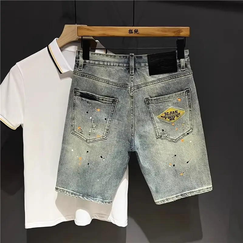 High-end trendy brand five-point denim shorts men's slim-fit elastic paint-splashed embroidered middle pants casual breeches
High-end trendy brand five-point denim shorts men's slim-fit elastic paint-splashed embroidered middle pants casual breeches