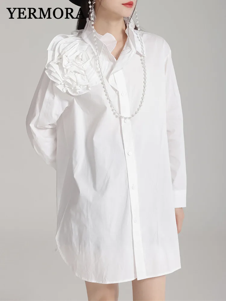 YERMORA White Three-dimensional Flower Casual Blouse For Women Lapel Long Sleeve Loose New Shirt Fsahion Tide Spring Summer 2025
YERMORA White Three-dimensional Flower Casual Blouse For Women Lapel Long Sleeve Loose New Shirt Fsahion Tide Spring Summer 2025