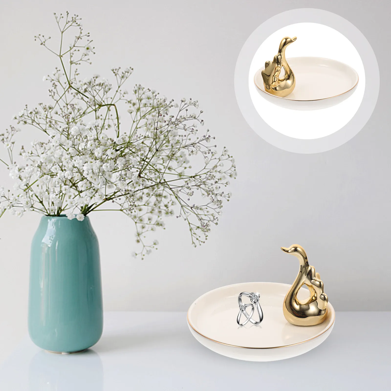 Swan Decor Ceramic Jewelry Tray for Rings Earrings Necklaces Lipstick Keys Desktop Organization Elegant Trinket Storage Dish
Swan Decor Ceramic Jewelry Tray for Rings Earrings Necklaces Lipstick Keys Desktop Organization Elegant Trinket Storage Dish