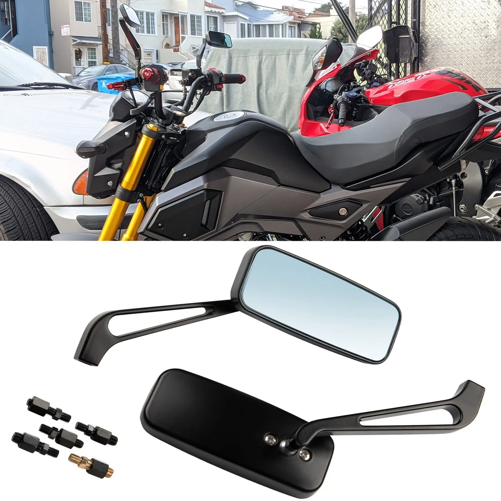 Rectangle Motorcycle Rear Mirrors Compatible For Honda MSX125 Grom 2021-2025
Rectangle Motorcycle Rear Mirrors Compatible For Honda MSX125 Grom 2021-2025