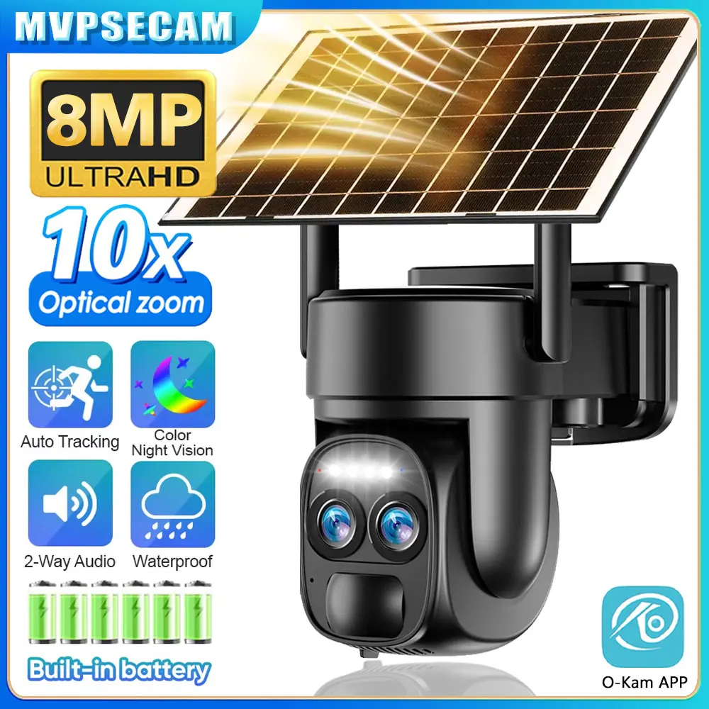 WiFi PTZ Camera Smart Home Outdoor Wireless Solar IP Camera 8MP HD Built-in Battery Video Surveillance Camera Long Time Standby
WiFi PTZ Camera Smart Home Outdoor Wireless Solar IP Camera 8MP HD Built-in Battery Video Surveillance Camera Long Time Standby