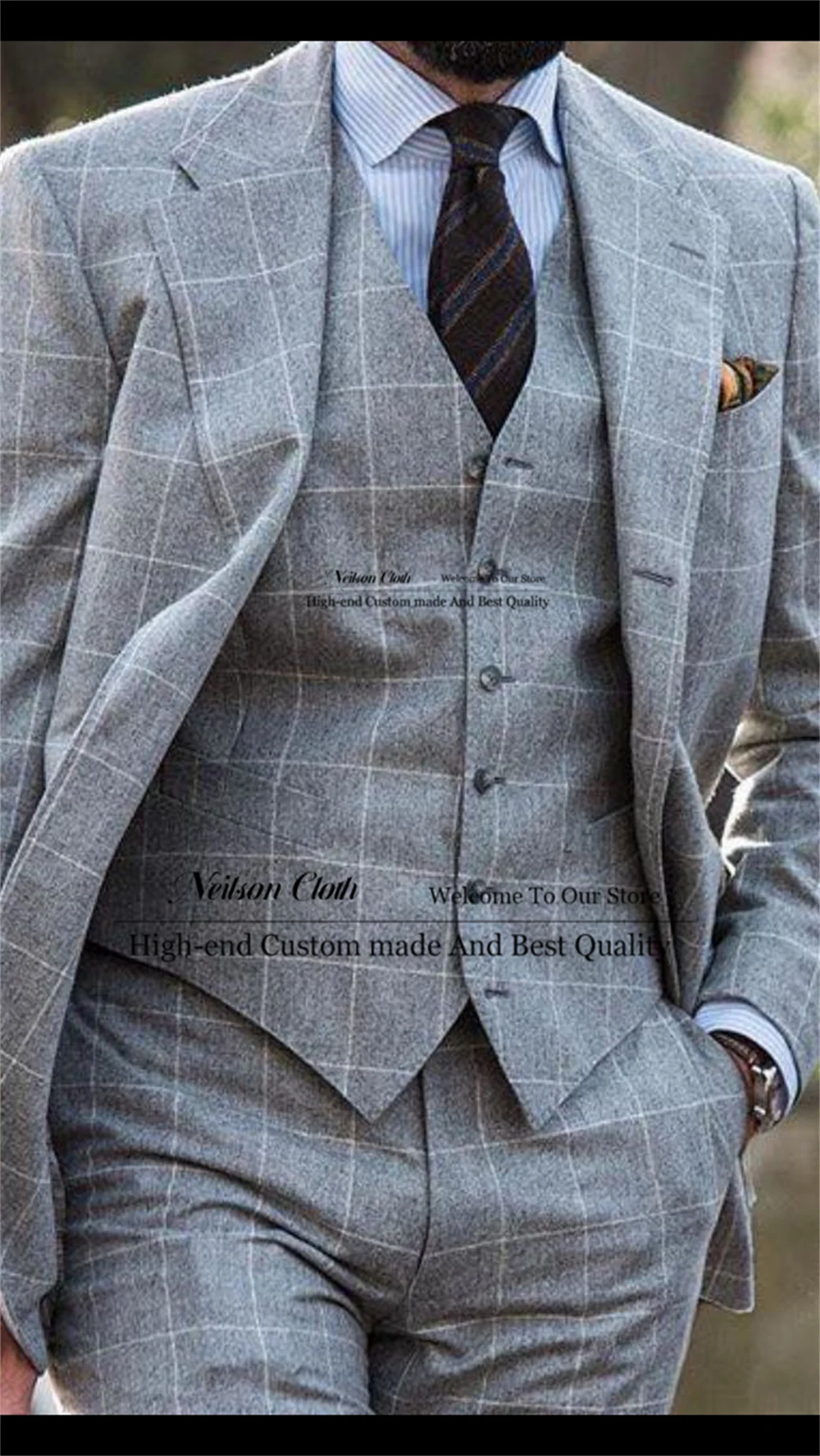 Business Grey Plaid Male Prom Blazers 3 Pcs Sets Notched Lapel Groom Wedding Tuxedos Groomsmen Customized Terno Masculino
Business Grey Plaid Male Prom Blazers 3 Pcs Sets Notched Lapel Groom Wedding Tuxedos Groomsmen Customized Terno Masculino