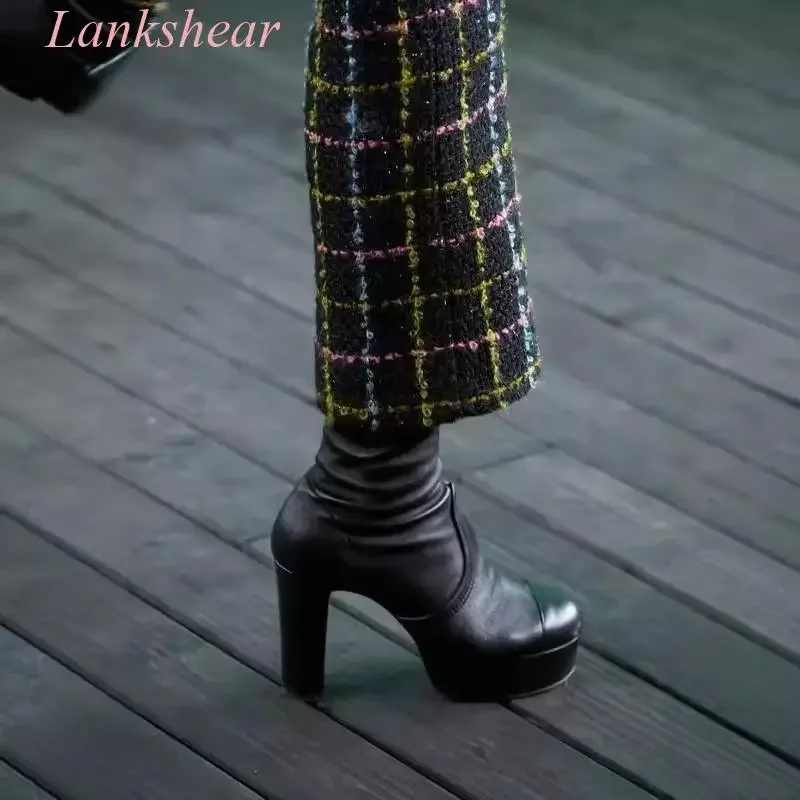 New Fall and Winter High-Heeled Elastic Round Toe Boots Women's Side Zipper Leather and Cloth Splicing Platform Ankle Boots
New Fall and Winter High-Heeled Elastic Round Toe Boots Women's Side Zipper Leather and Cloth Splicing Platform Ankle Boots