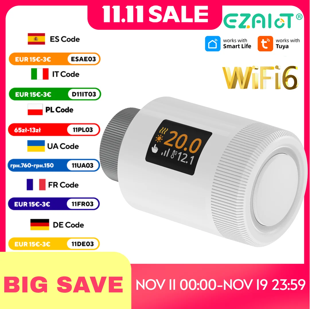 Tuya Smart WiFi 6 Thermostatic Radiator Valve TRV Programmable Actuator Remote Temperature Controller Heater Alexa Google Home
Tuya Smart WiFi 6 Thermostatic Radiator Valve TRV Programmable Actuator Remote Temperature Controller Heater Alexa Google Home