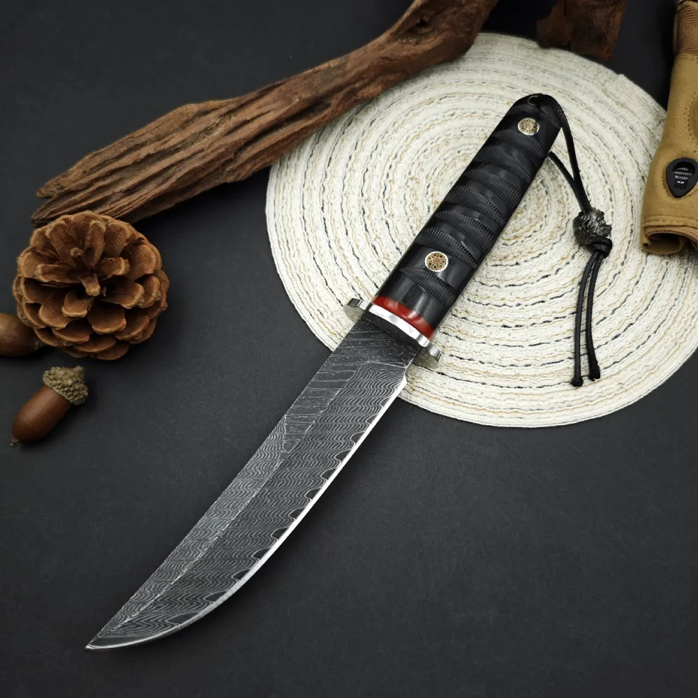 High hardness Damascus Blade Ebony Handle Wood Sheath Hunting Knife Outdoor Tactical Knife Wildernes Survival Camp EDC Tool
High hardness Damascus Blade Ebony Handle Wood Sheath Hunting Knife Outdoor Tactical Knife Wildernes Survival Camp EDC Tool