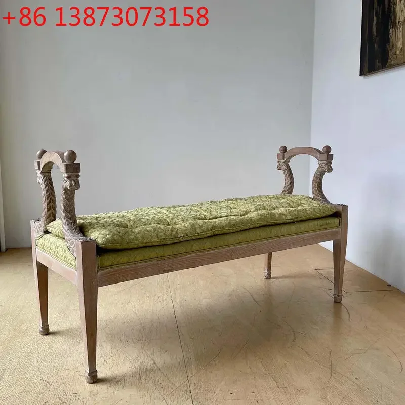 European retro old French wabi style oak carved bedroom fabric home shoe changing stool
European retro old French wabi style oak carved bedroom fabric home shoe changing stool