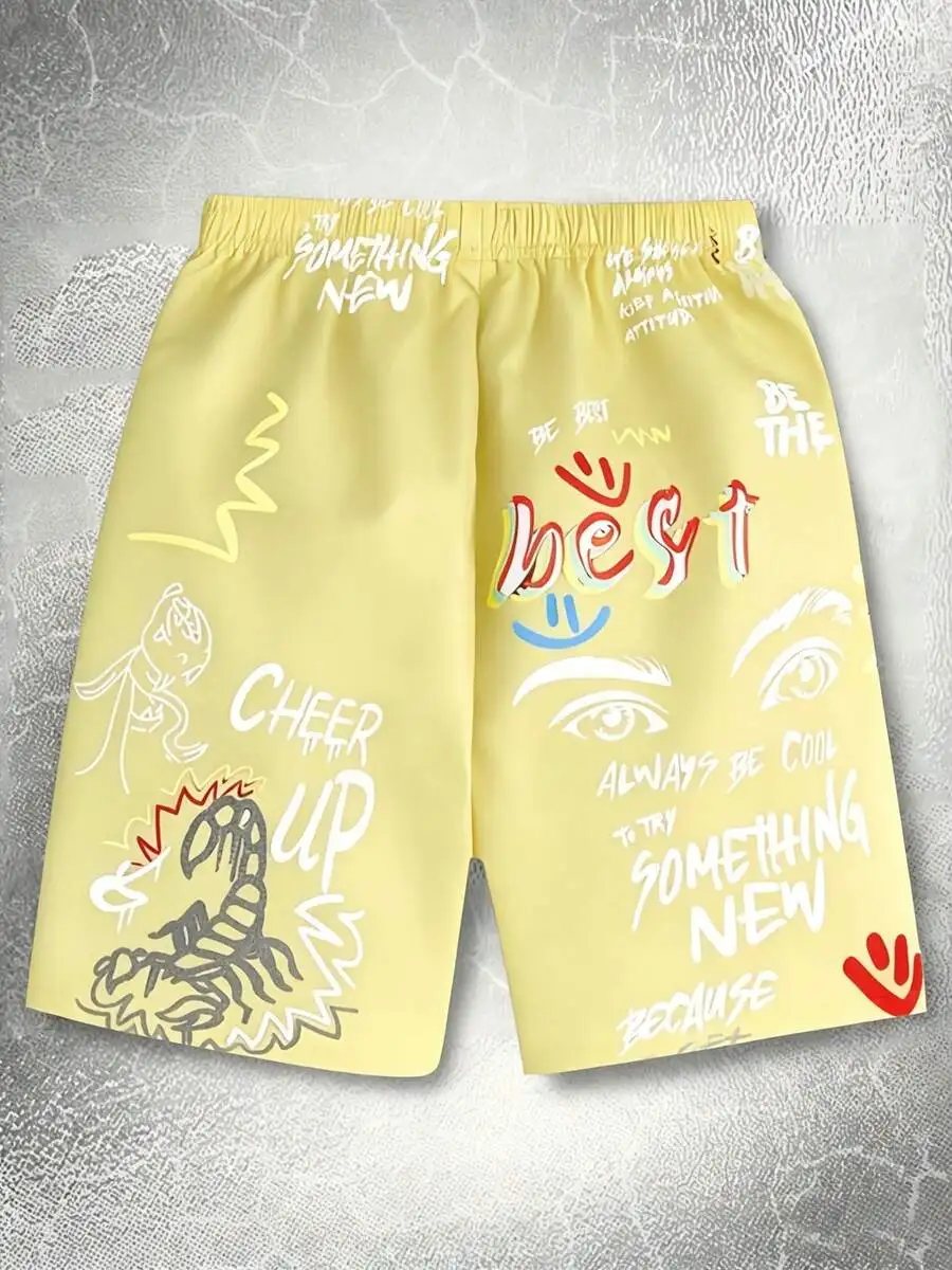 Mens Letter Print Beach Shorts - Yellow Casual Elastic Waist Swim Trunks With Inspirational Quotes
Mens Letter Print Beach Shorts - Yellow Casual Elastic Waist Swim Trunks With Inspirational Quotes