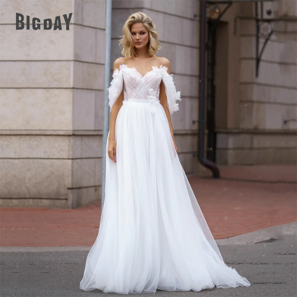 Elegant A-Line Off The Shoulder Wedding Dresses Sweetheart Pleat 3D Flowers Backless Bridal Gowns Vestidos De Noiva Customized
Elegant A-Line Off The Shoulder Wedding Dresses Sweetheart Pleat 3D Flowers Backless Bridal Gowns Vestidos De Noiva Customized