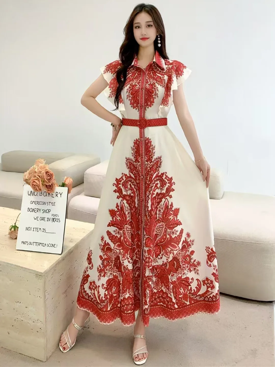2025 New Summer Women Turn-down Collar Flying Sleeve Belt Slim Long Dress High Quality Elegant Retro Print Big Hem Shirt Dress
2025 New Summer Women Turn-down Collar Flying Sleeve Belt Slim Long Dress High Quality Elegant Retro Print Big Hem Shirt Dress