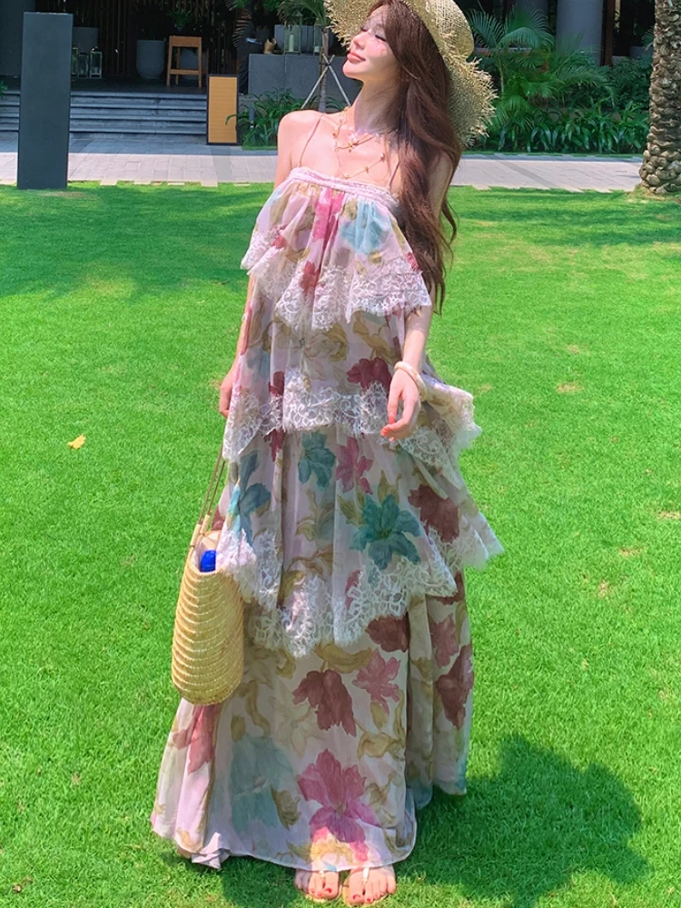 Long Dresses Womens Printed Summer Spaghetti Strap Dress Elegant Backless Lace-Up High Low Layer Ruffle Crochet Lace Dresses rok
Long Dresses Womens Printed Summer Spaghetti Strap Dress Elegant Backless Lace-Up High Low Layer Ruffle Crochet Lace Dresses rok