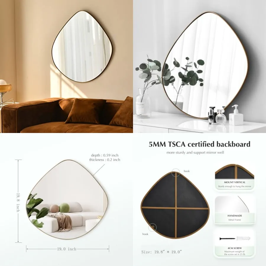 Asymmetrical Wall Mirror Matel Framed Wall Mirror for Living Room Bedroom Bathroom Entryway Wall Decor 19.8" L x 19.0" W ELE-00
Asymmetrical Wall Mirror Matel Framed Wall Mirror for Living Room Bedroom Bathroom Entryway Wall Decor 19.8" L x 19.0" W ELE-00