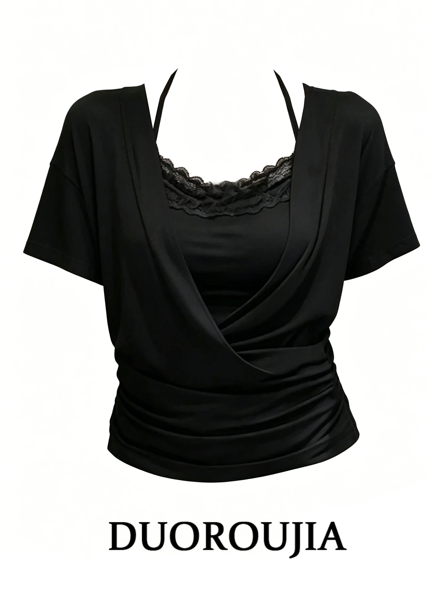 Duor plus Size Korean Style V-Neck Short Sleeve Lace Halter Two-Piece Set Women's Summer Casual Slimming Top
Duor plus Size Korean Style V-Neck Short Sleeve Lace Halter Two-Piece Set Women's Summer Casual Slimming Top