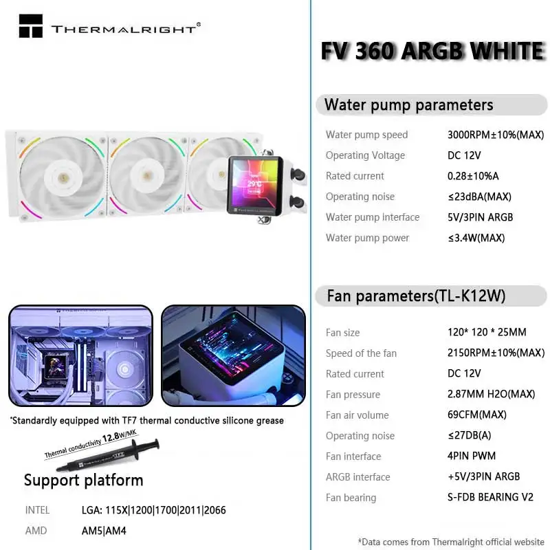 Thermalright Frozen Vision 360 один в одном радиатор холодной воды/2.88 ЖК-экран/Поддержка пользовательских изображений/видео/анимации
Thermalright Frozen Vision 360 один в одном радиатор холодной воды/2.88 ЖК-экран/Поддержка пользовательских изображений/видео/анимации