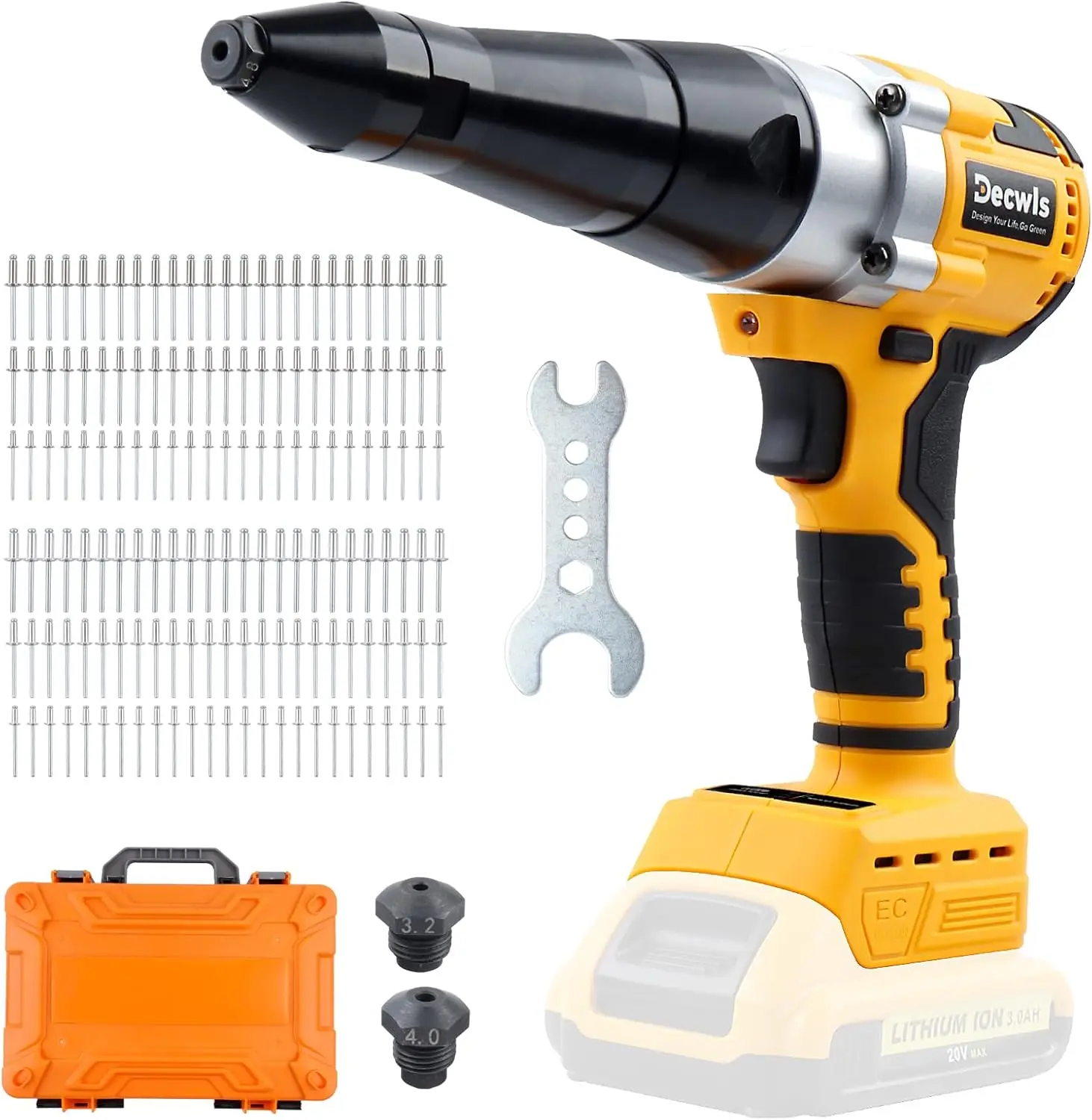 Cordless Electric Rivet Gun Kit with Brushless Motor, LED Light, and 3 Size Rivets (Tool Only)
Cordless Electric Rivet Gun Kit with Brushless Motor, LED Light, and 3 Size Rivets (Tool Only)